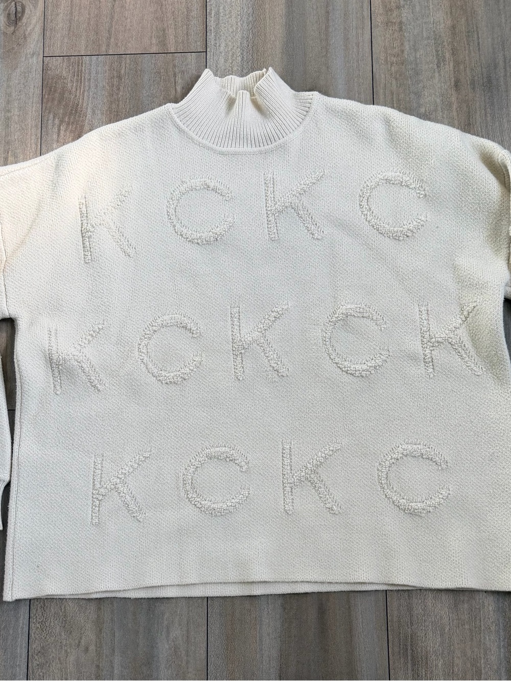 Calvin Klein Cream Logo Knit Turtleneck Sweater